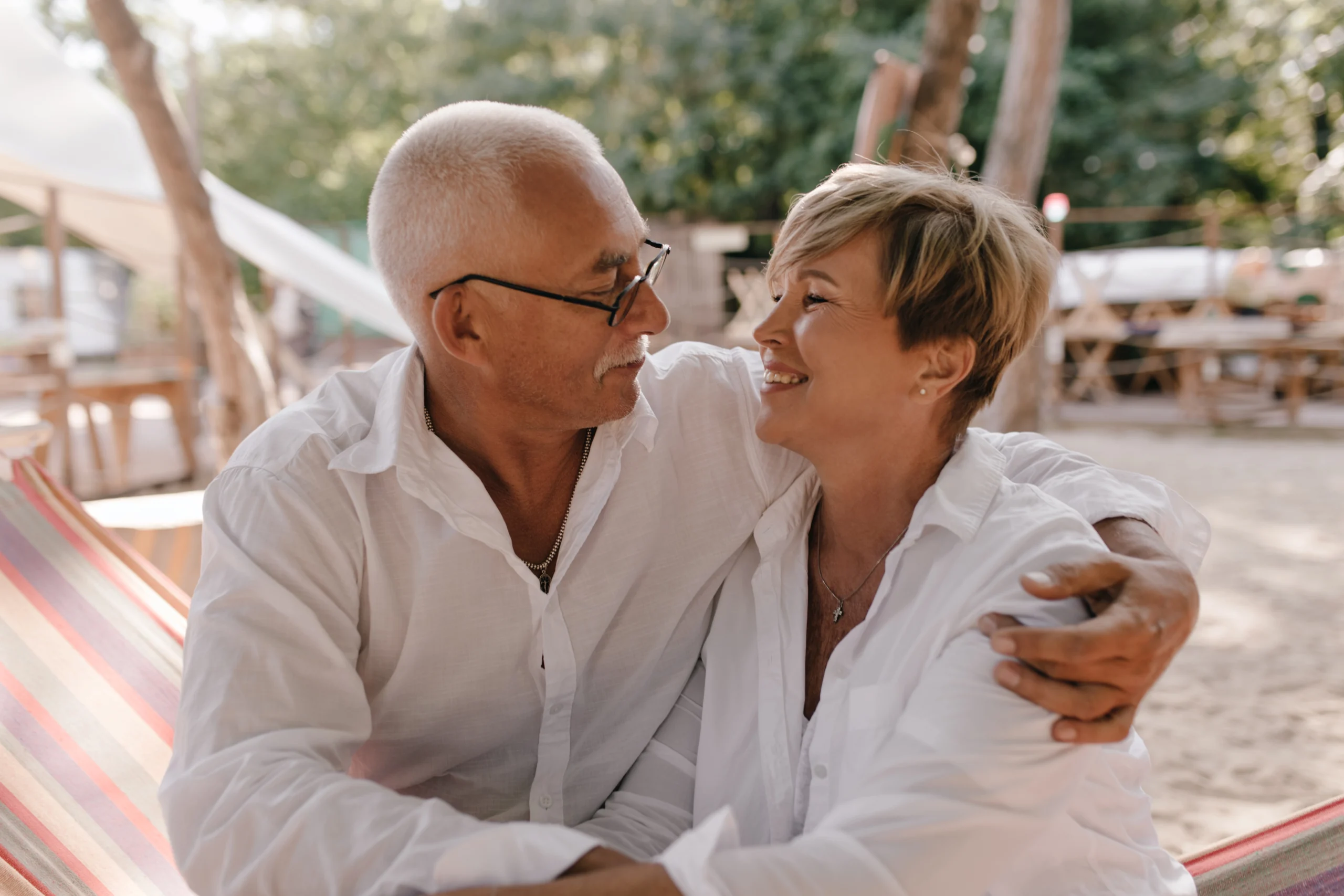 Elderly couple outdoors at the beach